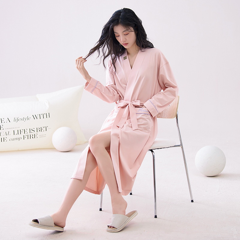 Camisón de algodón para mujer otoño nuevo traje de baño de color sólido de manga larga con cordones para mujer sexy otoño e invierno se puede usar fuera