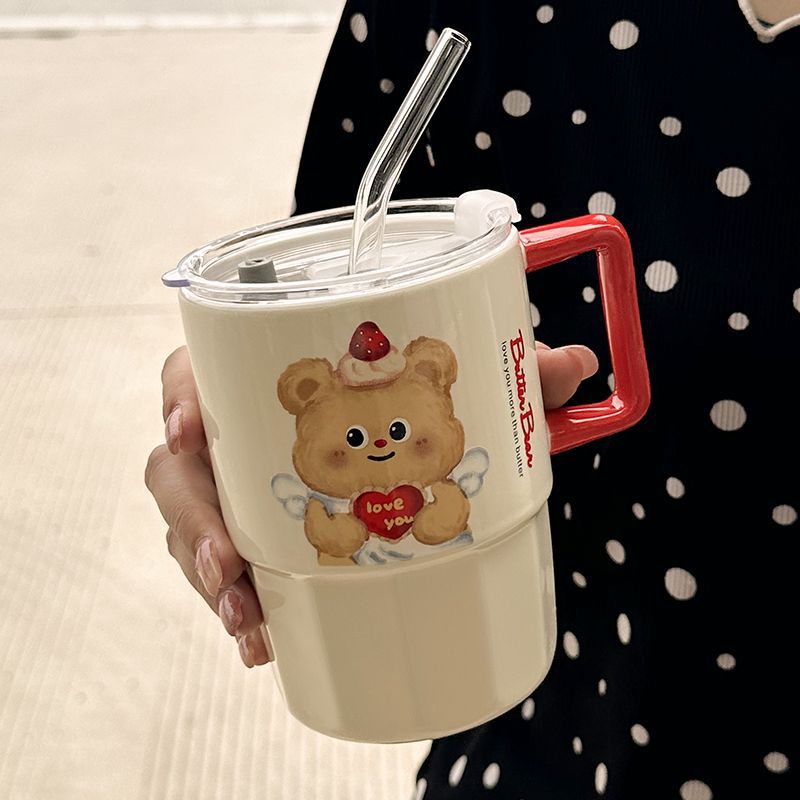 캐릭터 손잡이 빨대 머그컵 420ml