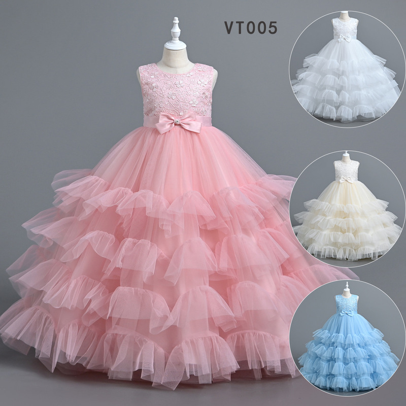 Cross-border New Children's Dress 2024 Summer Large Children's Vest Children's Wear Birthday Puff Dress Girls Princess Dress