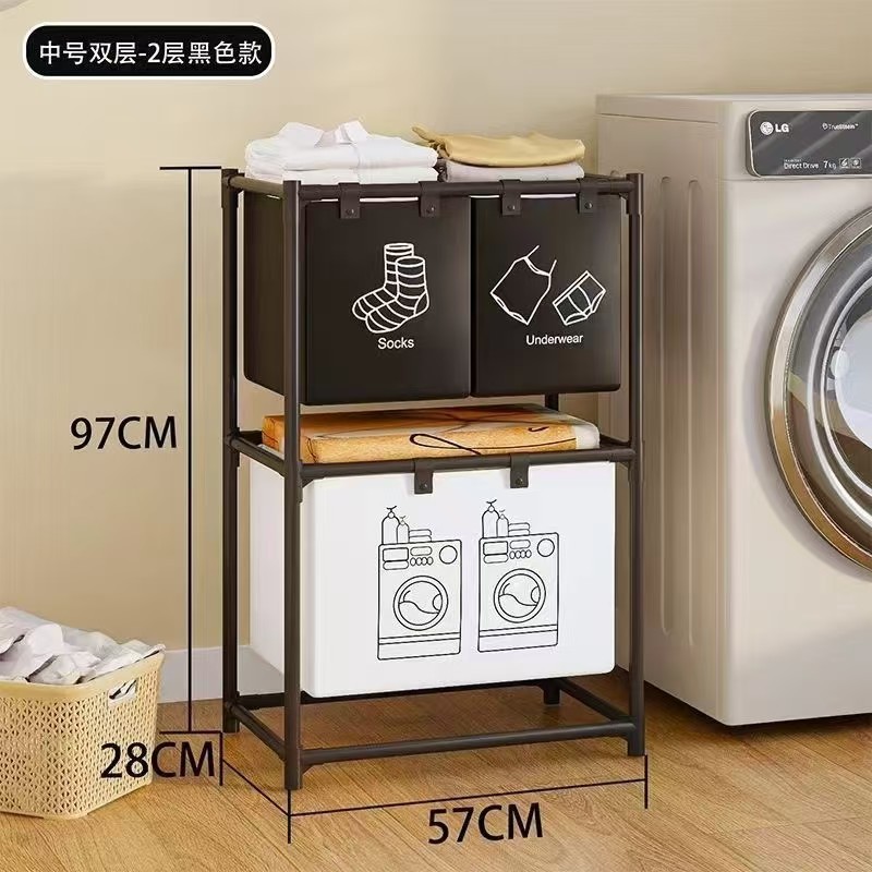 Nuevo almacenamiento de doble capa de ropa sucia canasta de almacenamiento de estante de almacenamiento de ropa clasificado almacena artefactos