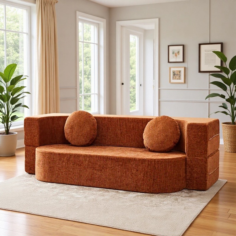 Vacuum Compression Retro Sofa Bed Small Apartment Home Living Room Module Dual-Purpose Two-Person and Three-Person Foldable Fabric Sofa