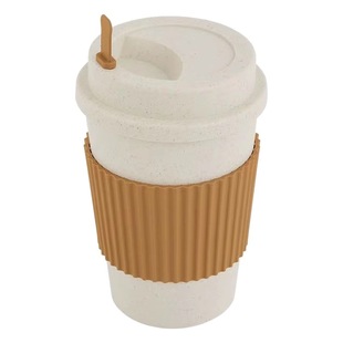 Wheat straw coffee cup water cup accompanying mixing cup high-grade plastic latte cup mug with lid