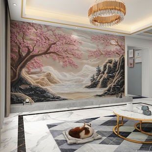 New Chinese Style Landscape Bamboo Fiber Integrated Wall Panel Living Room Tv Background Three-Dimensional Imitation Relief Lobby Carbon Crystal Panel
