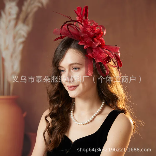 European and American Headwear, Retro Bridal Hair Accessories, Feather Headbands, Beaded Flowers, Mesh Hair Hoops, Versatile Dress Cheongsam Accessories