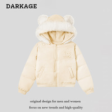 日系甜美可爱毛领连帽棉衣外套女2025冬季新款短款修身面包服棉服