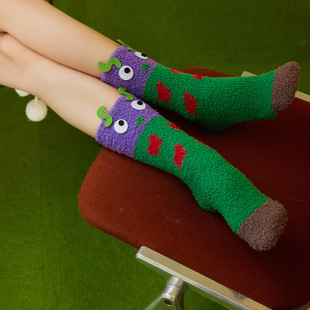 Socks for Women in Autumn and Winter Coral Velvet Floor Socks Thickeneded Warm Stereo Mid-Calf Socks Towel Women's Snow Floor Socks for Home