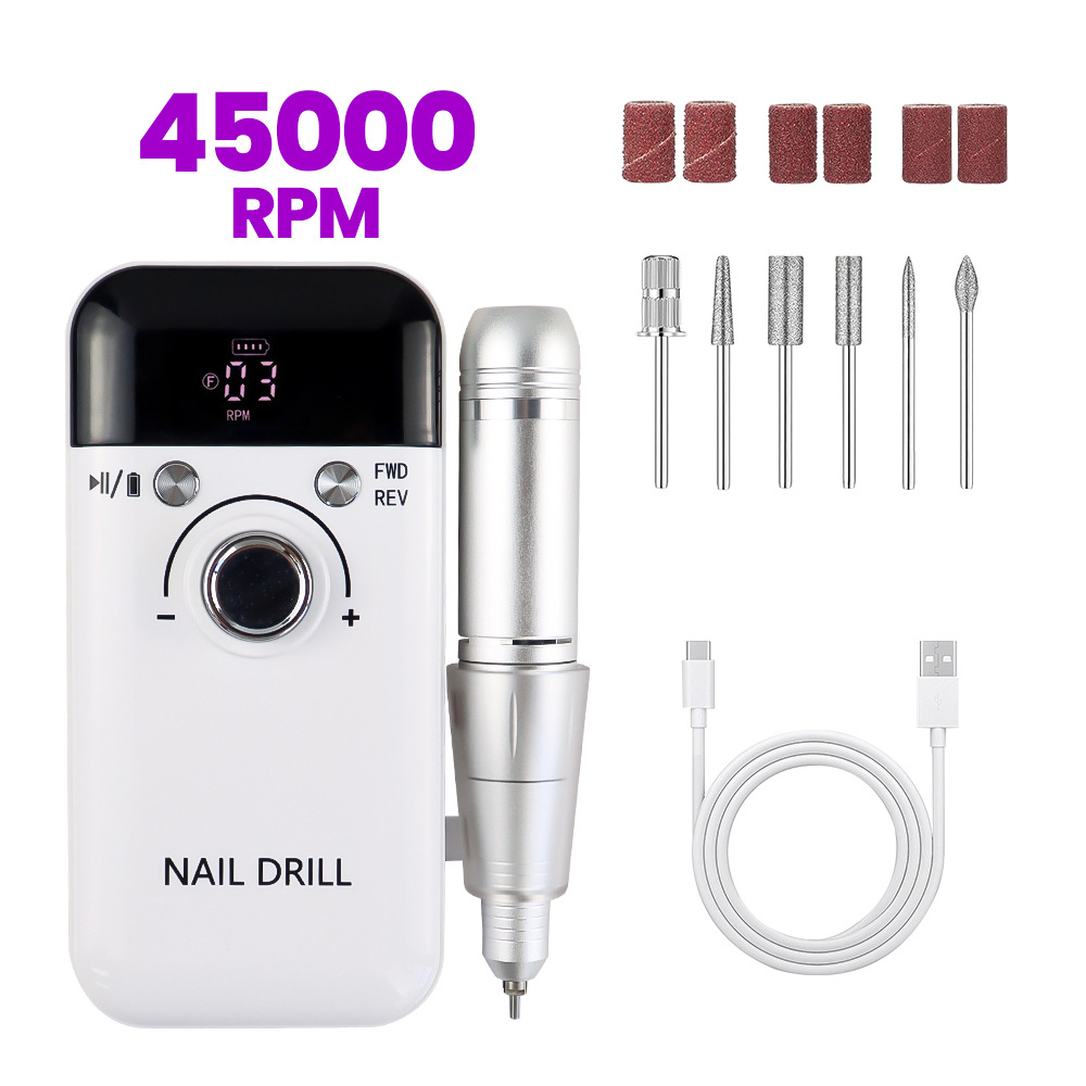 Transfronterizo pulitador de uñas conjunto de pulitador de uñas portátil recargable 45000 rpm pulitador de uñas de descarga de uñas