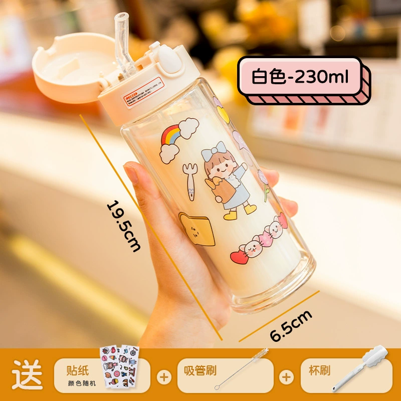 Cute double-layer summer small handheld high quality straw with glass