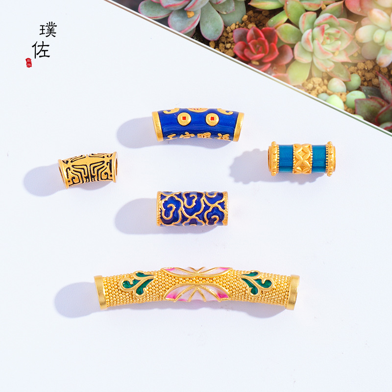 久不掉色古法沙金diy配件彎管竹節蓮花天官賜福手鍊手串編繩女
