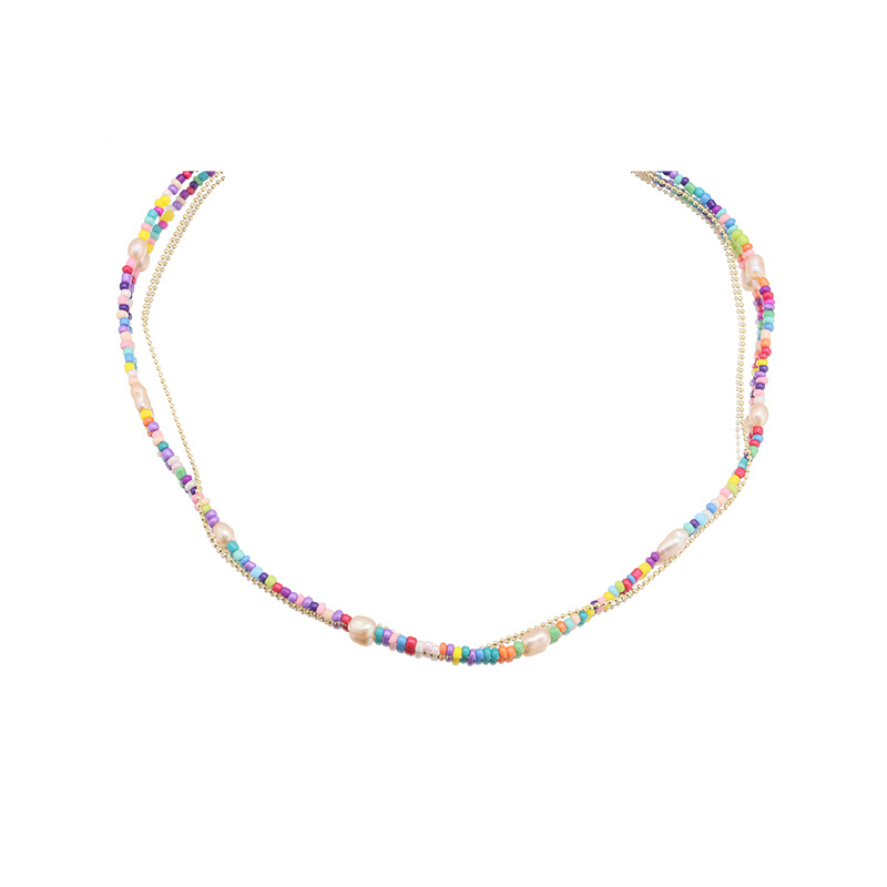 Collar de perlas de agua dulce natural colorido arco iris polivalente dopamina dulce nicho clavícula chapado 18k oro real mujer image 5