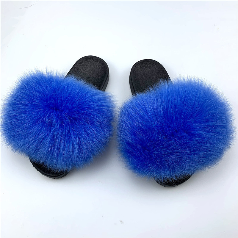 Zapatillas de piel de zorro real de estilo coreano para mujer, zapatillas de piel al aire libre de primavera y verano, chanclas, zapatillas planas