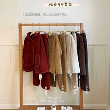 针织半边绒睡衣女款秋冬季加厚甜美法兰绒开衫长裤大码家居服套装