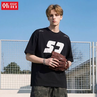 撞色立体印花短袖T恤男夏季质感纯棉半袖简约宽松休闲运动体恤衫q