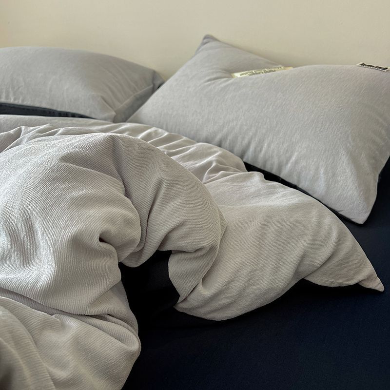 SCHNELL KIT2025 piel más veludo conjunto de cuatro piezas simple color sólido conjunto de ropa de cama individual dormitorio estudiantil abrasión