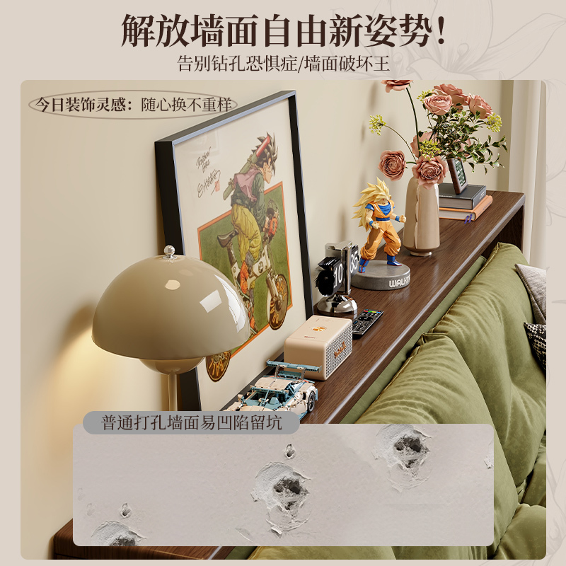 無垢材のベッドサイドの長い収納キャビネット、ベッドの端の非常に狭い棚、寝室のベッドサイドの背もたれ、本棚、隙間の収納ラック、テーブル|undefined