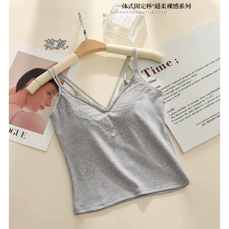 2025 летний новый стиль Pure Desire Hot Girl Collar Lace Splicing Shoulders Beautiful Back Light Luxurious Slim Fit Versatile Bottoming Clothes Suspenders