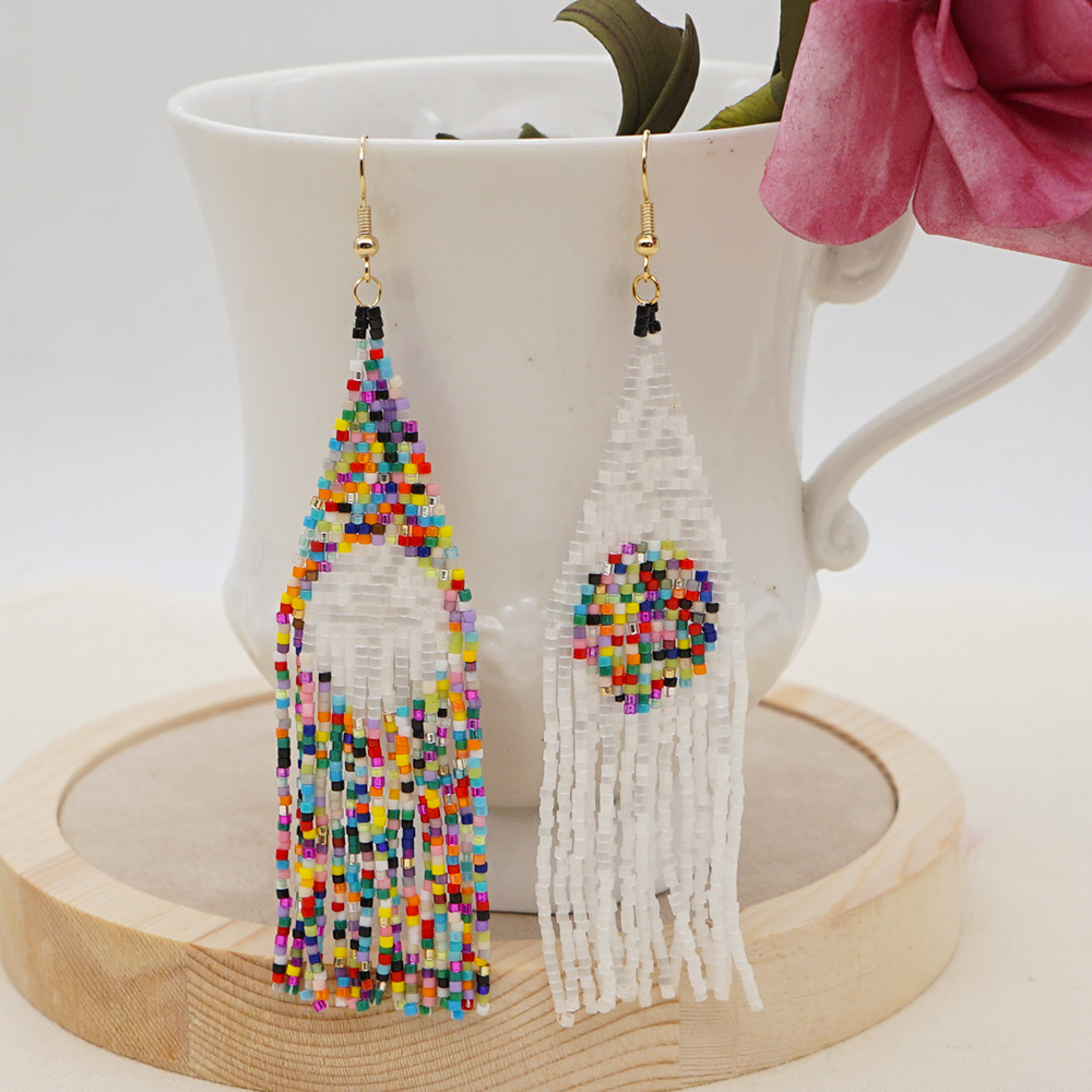 Go2boho Bohemian Retro Ethnic Style Miyuki Bead Woven Rainbow Color-blocking Exaggerated European And American Earrings display picture 4