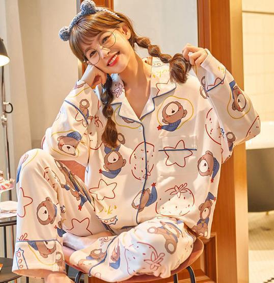Pijamas de Primavera y Otoño para Mujer, Conjunto de Dos Piezas Informal de Manga Larga, Nuevo Modelo 2025, Conjunto de Cárdigan para el Hogar para Otoño e Invierno