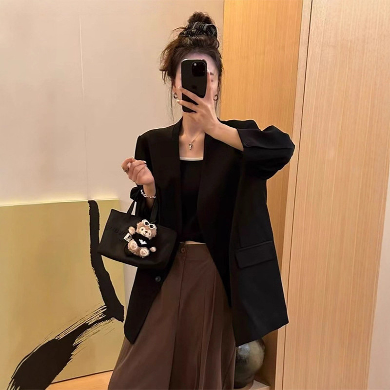 Korean-style Minimalist High-end V-neck Designer Blazer For Women, 2025 Autumn New Versatile Casual Loose Jacket_voghion.com