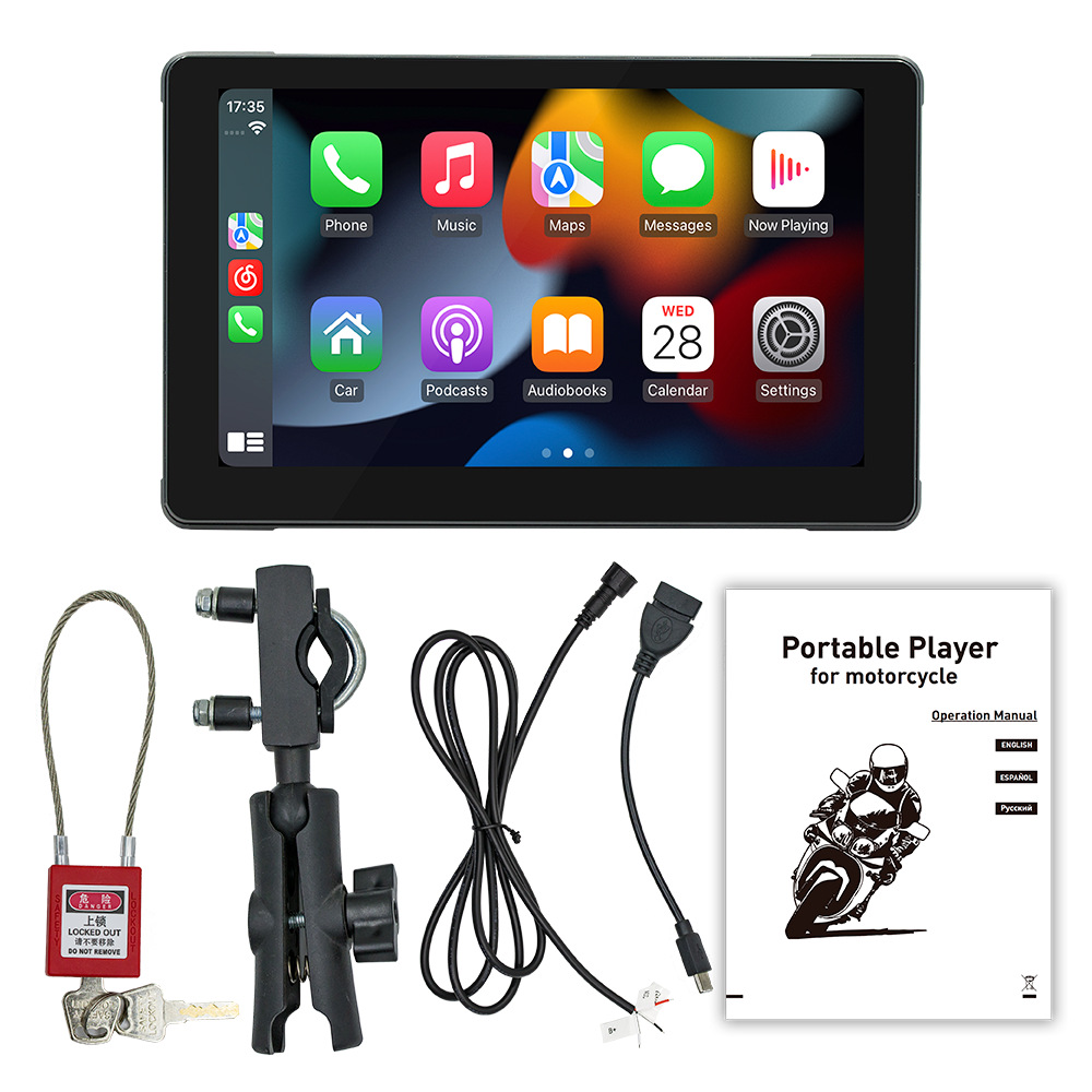 Procesamiento personalizado de 7 pulgadas motocicleta portátil registrador de conducción carplay HD pantalla IPS navegación impermeable