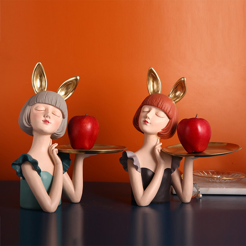 Light Luxury Rabbit Girl Tray Creative Shelf Accent Entryway Living Room Key Holder Desktop Decor Home Craftsmanship
