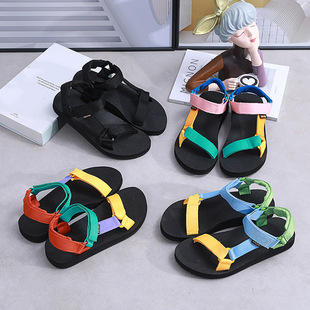 2024 Summer New Colorful Climber Shoes Women's Flat Heel Casual Sandals Flat Shoes Casual Soft Sole Women's Beach Shoes