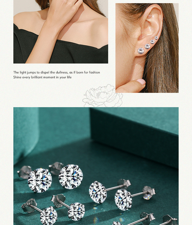Fashion Round Silver Plating Inlay Zircon Ear Studs 1 Pair
