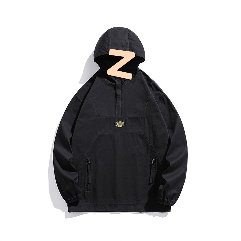 Men's Hooded Windproof Pullover Jacket With Half Zipper Detail_voghion.com
