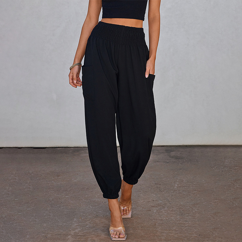 Women's Summer Casual High-Waisted Pants Summer European and American Fashion Women's Solid Color Ankle-Length Jogger Pants