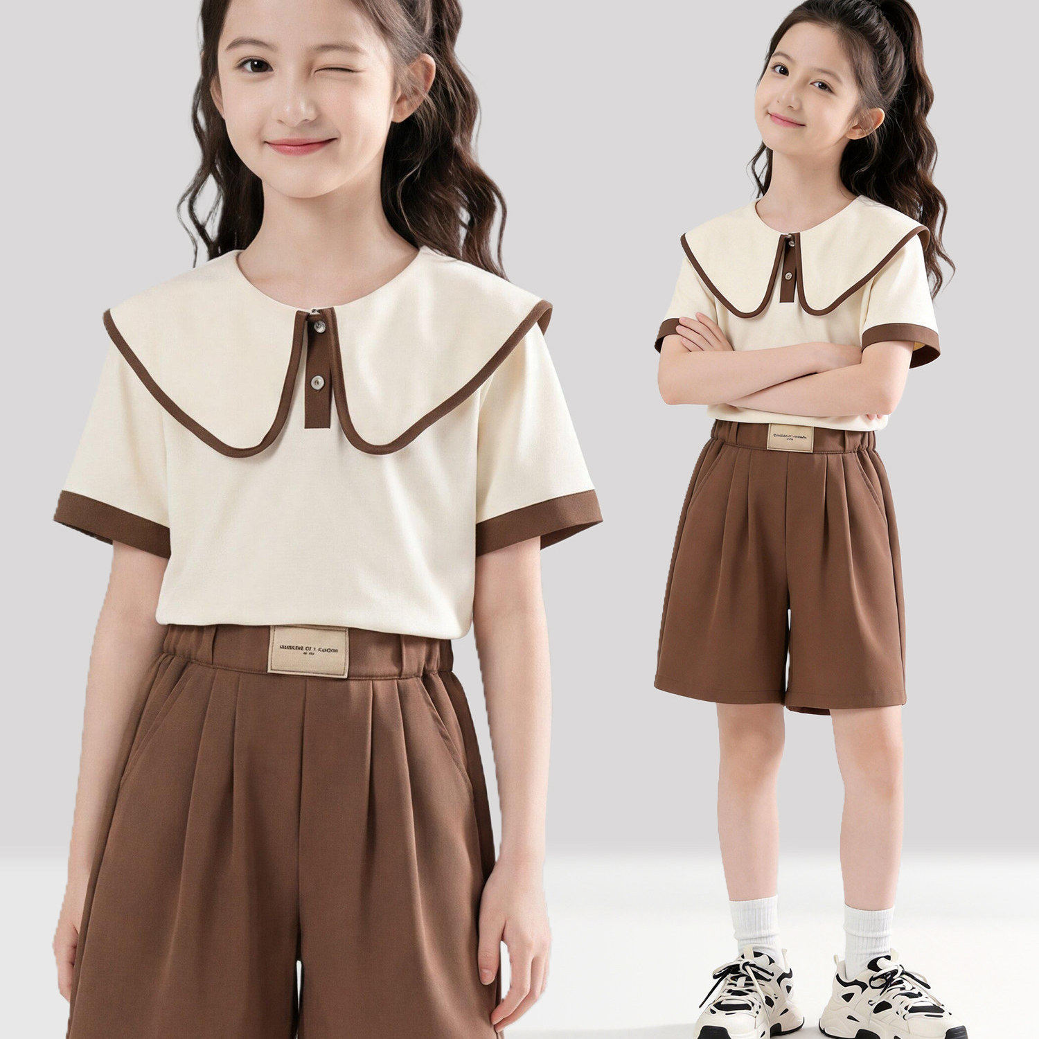 女童夏季韩版休闲两件套女孩短袖薄款夏装新款2026儿童运动服套装