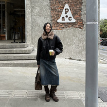 IN.choose u 笑笑家2025冬季欧美机车风街头潮流毛领皮衣羽绒服女