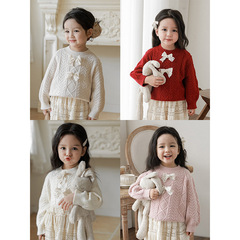 Qiu Duomeng Girls Butterfly Knot Sweater Warm Spring and Autumn 2024 New Children's Baby Sweet and Cute Sweater