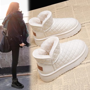 Snow boots women's 2024 new winter velvet padded cotton shoes non-slip waterproof short boots warm western style cotton boots