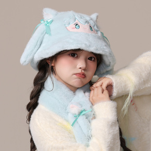 Autumn and winter first sound hat plush cute horse hat scarf in stock warm scarf plush gloves versatile hat