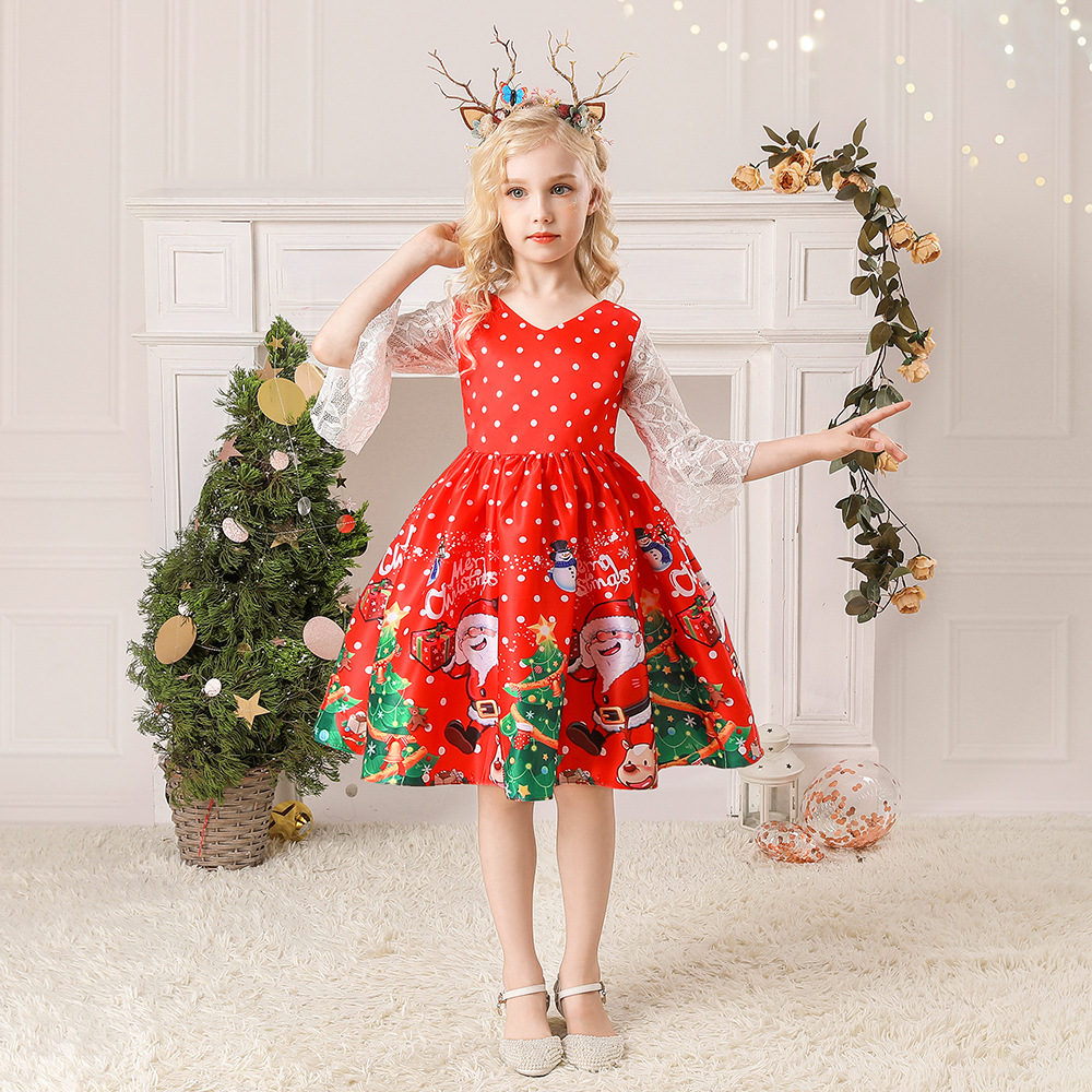 Christmas Fashion Cartoon Color Block Printing Cotton Blend Polyester Girls Dresses display picture 5