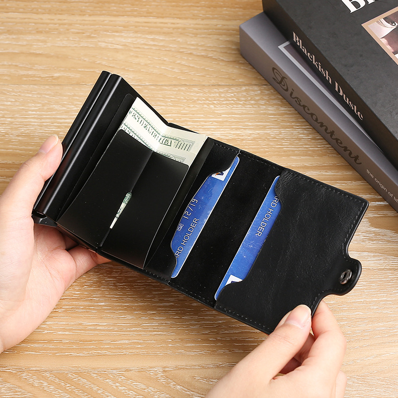 2024 New Fashionable and Minimalist Double layered Multi slot Automatic Card Bag Credit Card Cover Metal Card Box Money Clip for Men and Women_voghion.com