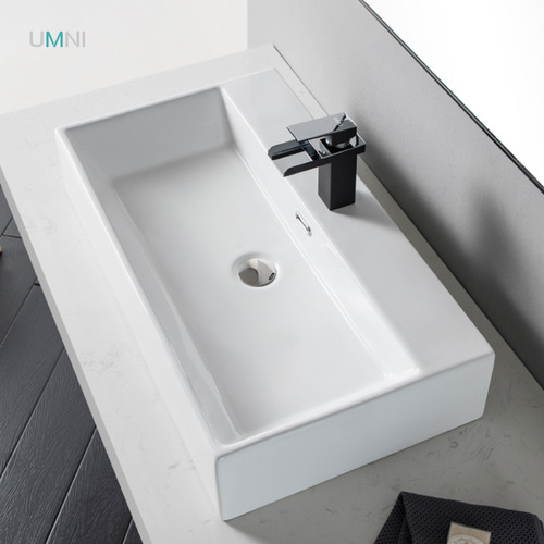 Ceramic Wall-Mounted Sink with Simple Suspended Design, Single Basin Vanity Sink for Balcony
