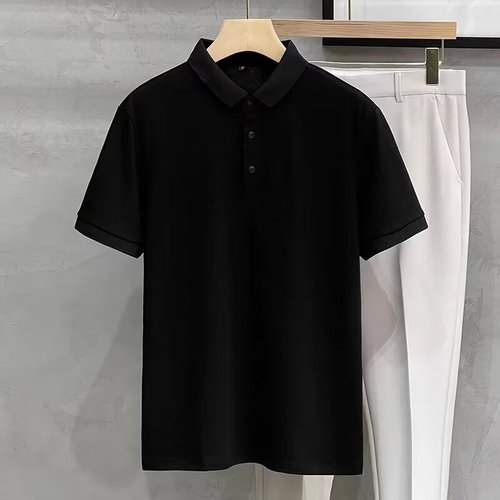New men's high-end solid color polo shirt, thin ice silk short-sleeved t-shirt, summer clothing, stand-up collar, Korean style trendy