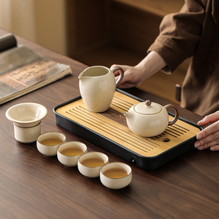 2025 New Model Ru Kiln Kung Fu Tea Set Ceramic Teapot Gaiwan Tea Cup Tea Tray Light Luxury High-End Home Tea Drinking Set