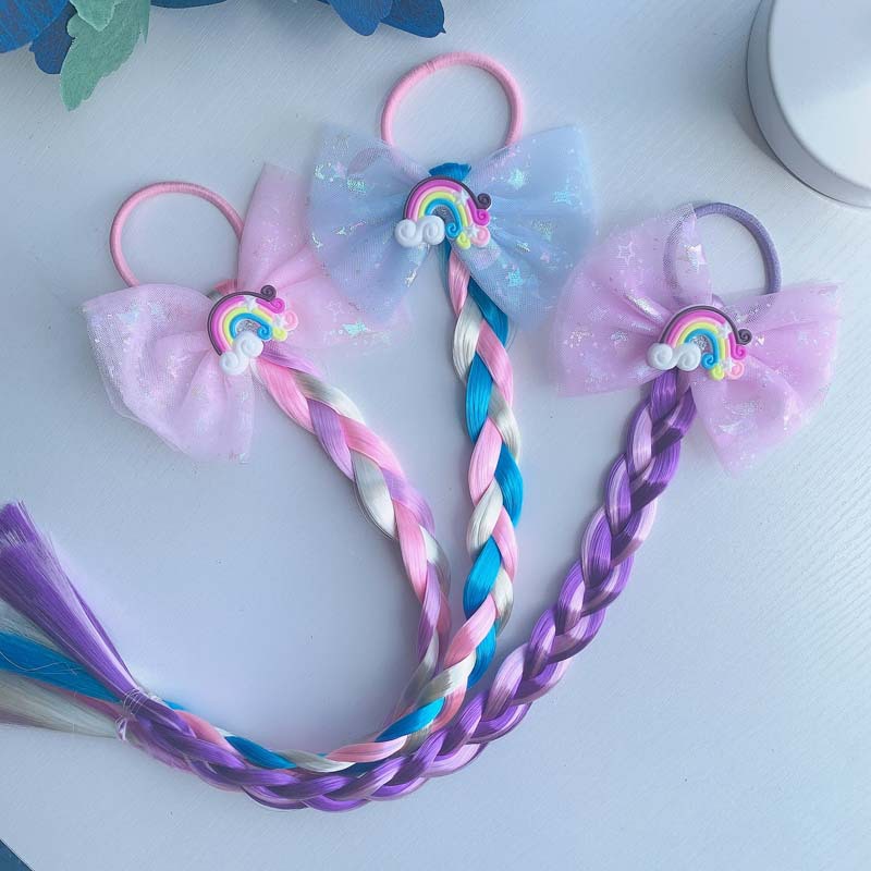 Girl's Cute Rainbow Chemical Fiber Contrast Collar Net Yarn Bowknot Hair Tie Party Headpieces display picture 1