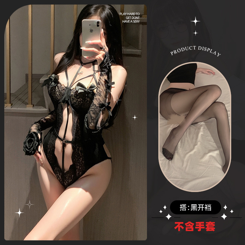검은색 점프수트 + 검은색 팬티스타킹 [장갑은 포함되어 있지 않습니다]