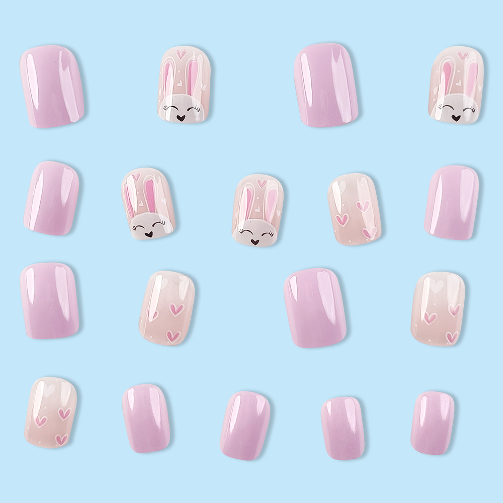 Pascua transfronteriza venta de uñas cortas de color rosa, cuidado de las uñas, 24 piezas de parche de uñas falsas terminadas. image 4