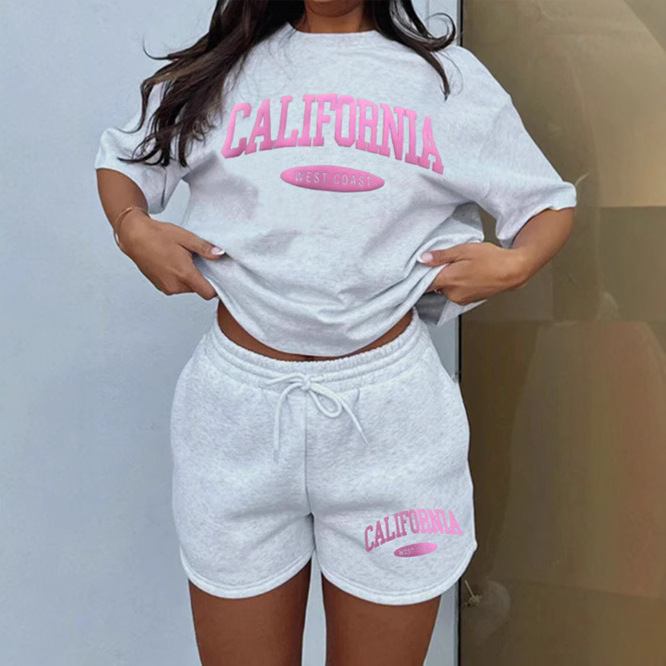 Summer 2025 New Arrival light gray Short-Sleeved T-Shirt Sports Shorts Two-Piece Set Unisex Casual Sports suit