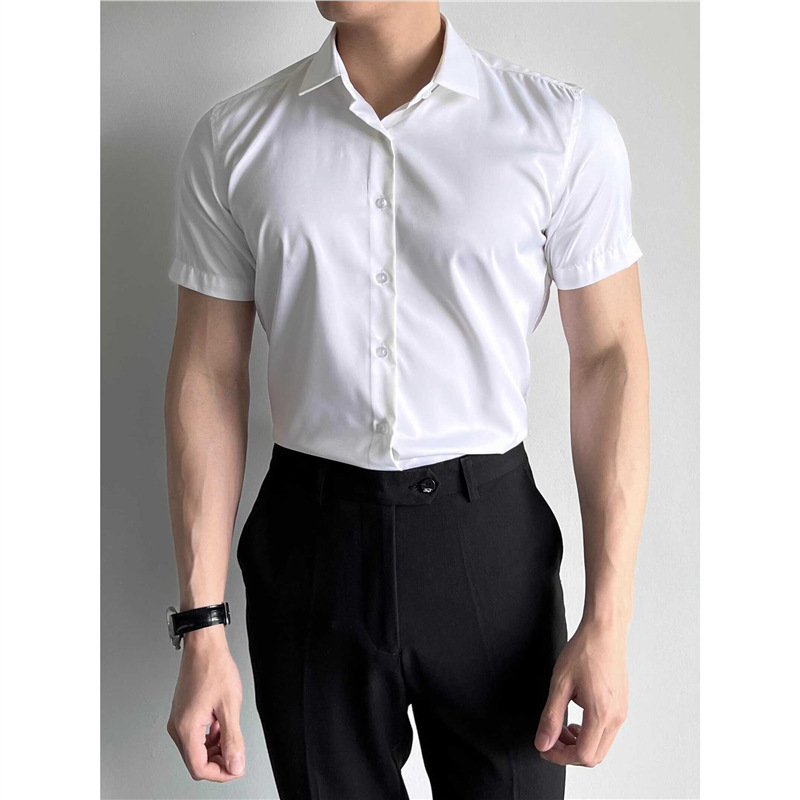 Spring and Summer Short-Sleeved Men's Slim-Fit Muscle-Enhancing Business Casual Shirts, Anti-Wrinkle, No-Iron, Korean-Style, High-End, Mature-Style Tops Spring and Summer Short-Sleeved Men's Slim-Fit Muscle-Enhancing Business Casual Shirts, Anti-Wrinkle, No-Iron, Korean-Style, High-End, Mature-Style Tops