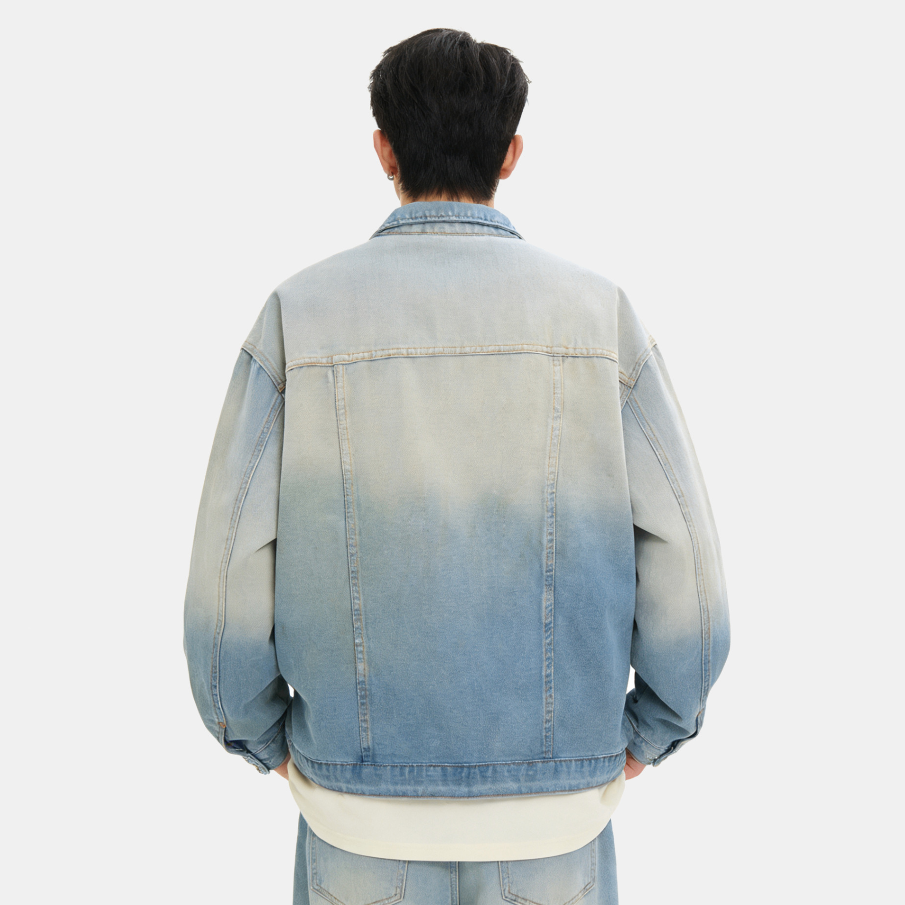 Retro Floral Denim Jacket Unisex Loose Distressed Gradient Style_voghion.com