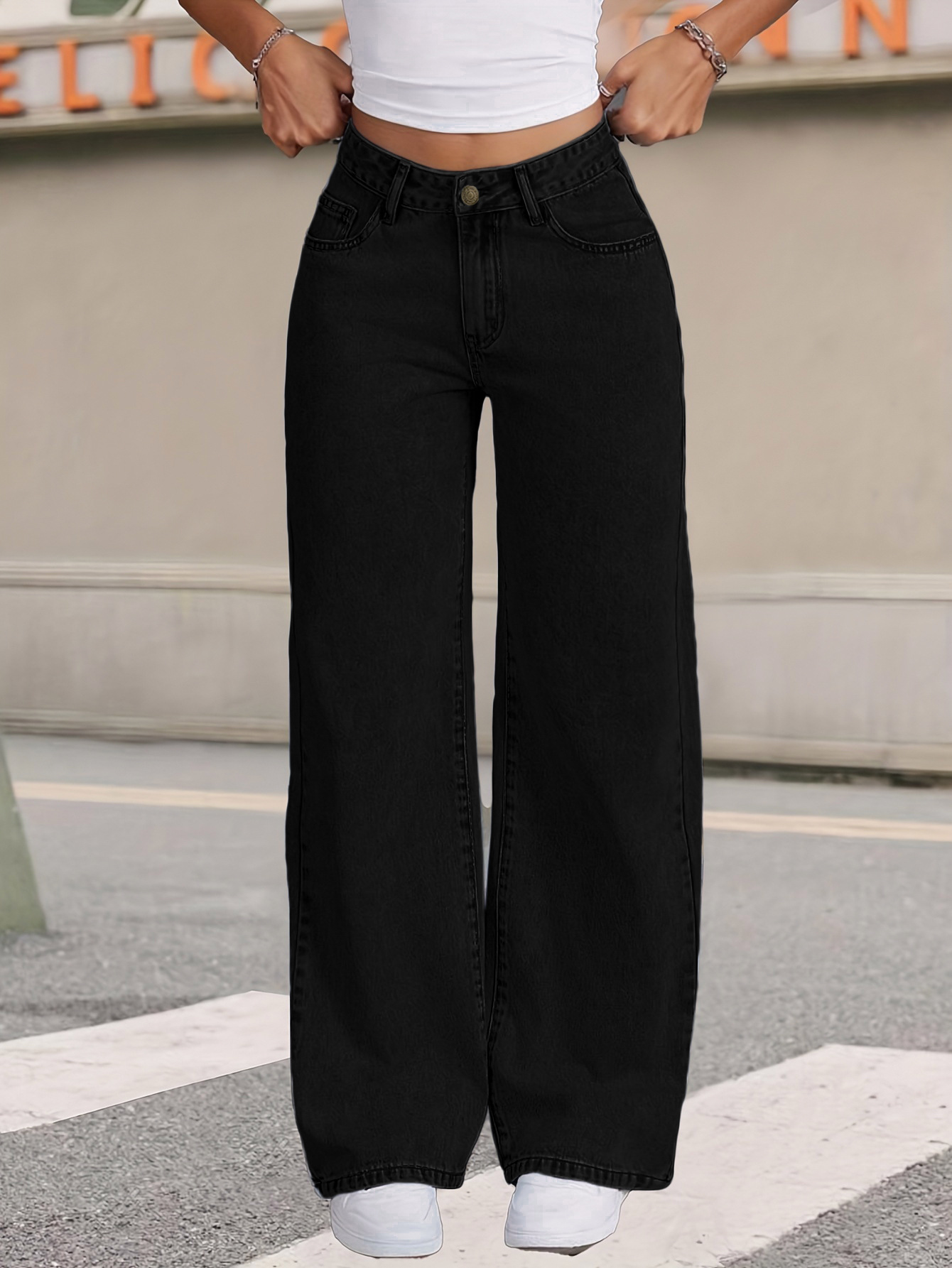 Women's Clothing High Waisted, Bow Tie Patchwork Wide Leg Jeans For Women, Y2K Style, Loose Fit._ecoleips.com