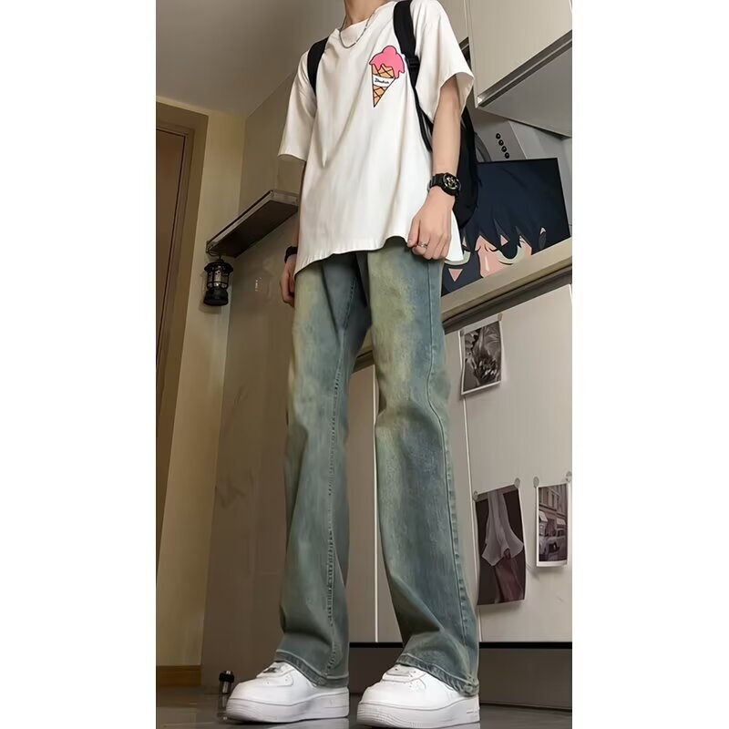 Jeans Men's 2025 New Spring and Autumn Straight Straight Tube Micro-lar Boys American High Street Trendy Brand Trousers