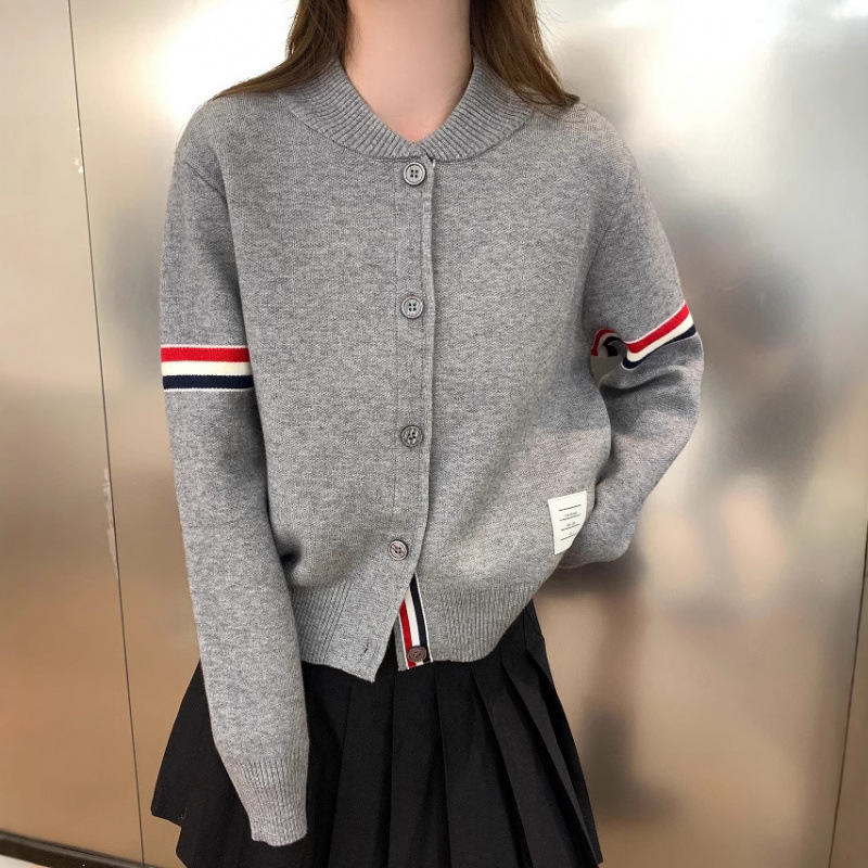 学院风双杠袖减龄针织开衫女圆领棒球服夹克休闲百搭毛衣外套潮|undefined