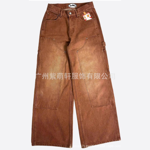 2025 Cross-border European and American jeans high waist straight tube loose work pants casual long pants personality trend pants 