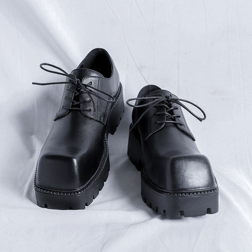 New Men's Shoes Business Casual Square Toe Thick Sole Work Shoes Niche Design Leather Shoes 85666-R